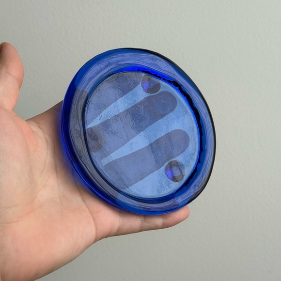 Vintage Cobalt Blue Glass Small Trinket Dish Tray Tealight Candle Holder - Picture 16 of 16